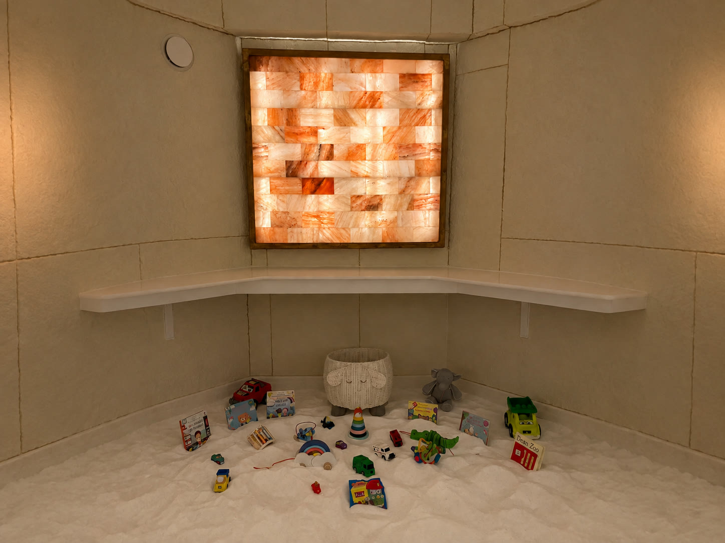 The children's corner: toys on the salt beneath the amber salt panel