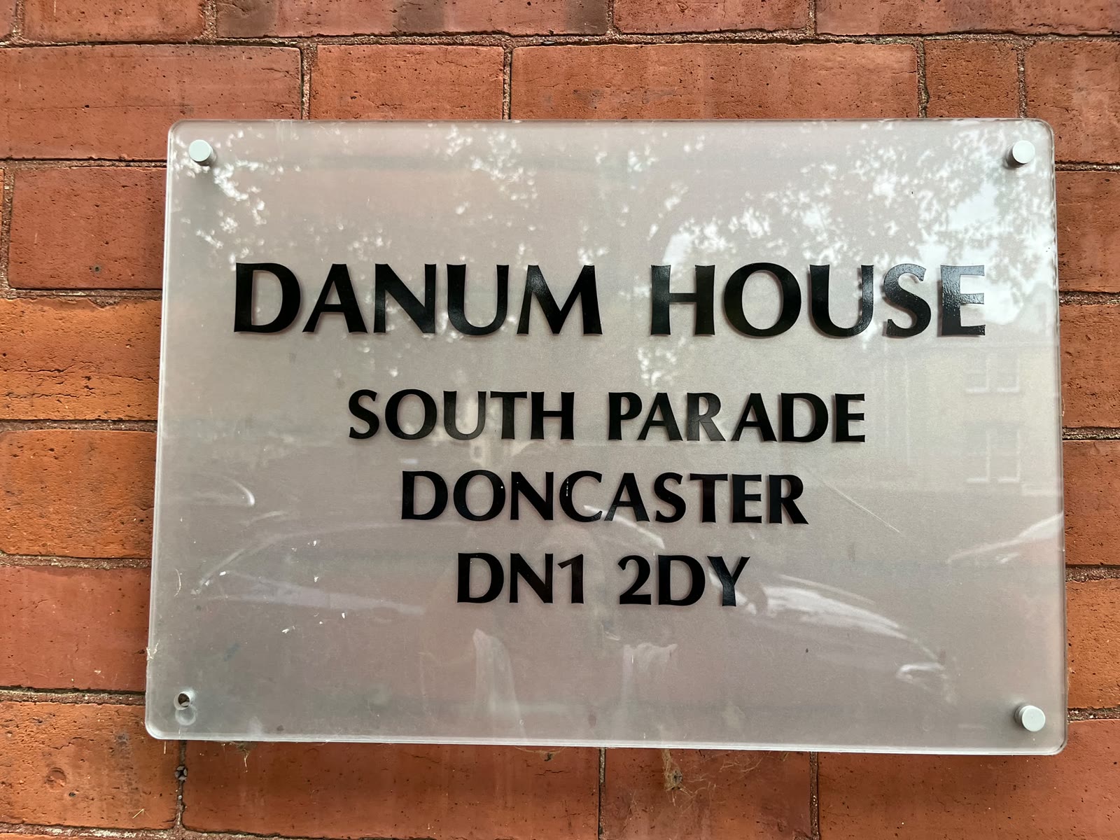Danum House, South Parade, Doncaster DN1 2DY: the sign by the entrance