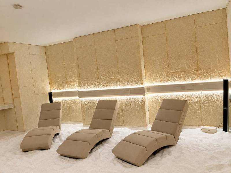 The salt room to yourselves: the lit salt wall and three recliners